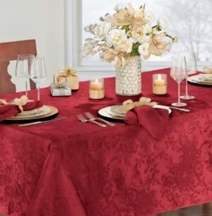 Poinsettia Rectangular Large Tablecloth Approx 98" x 58" Holiday Red